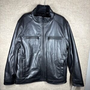Calvin Klein Mens Faux Leather Moto Jacket Black Full Zip CM091207 Size L NEW